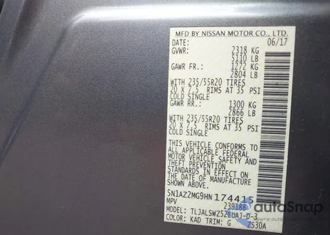 2017 Nissan Murano Platinum z USA, uszkodzony, nr VIN 5N1AZ2MG9HN174415